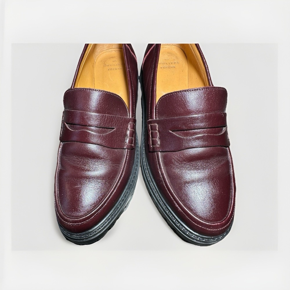 Sézane Albane Loafers Glossy Burgundy Leather Thick Lug Sole Shoes EU 40 US 9 - Picture 12 of 14